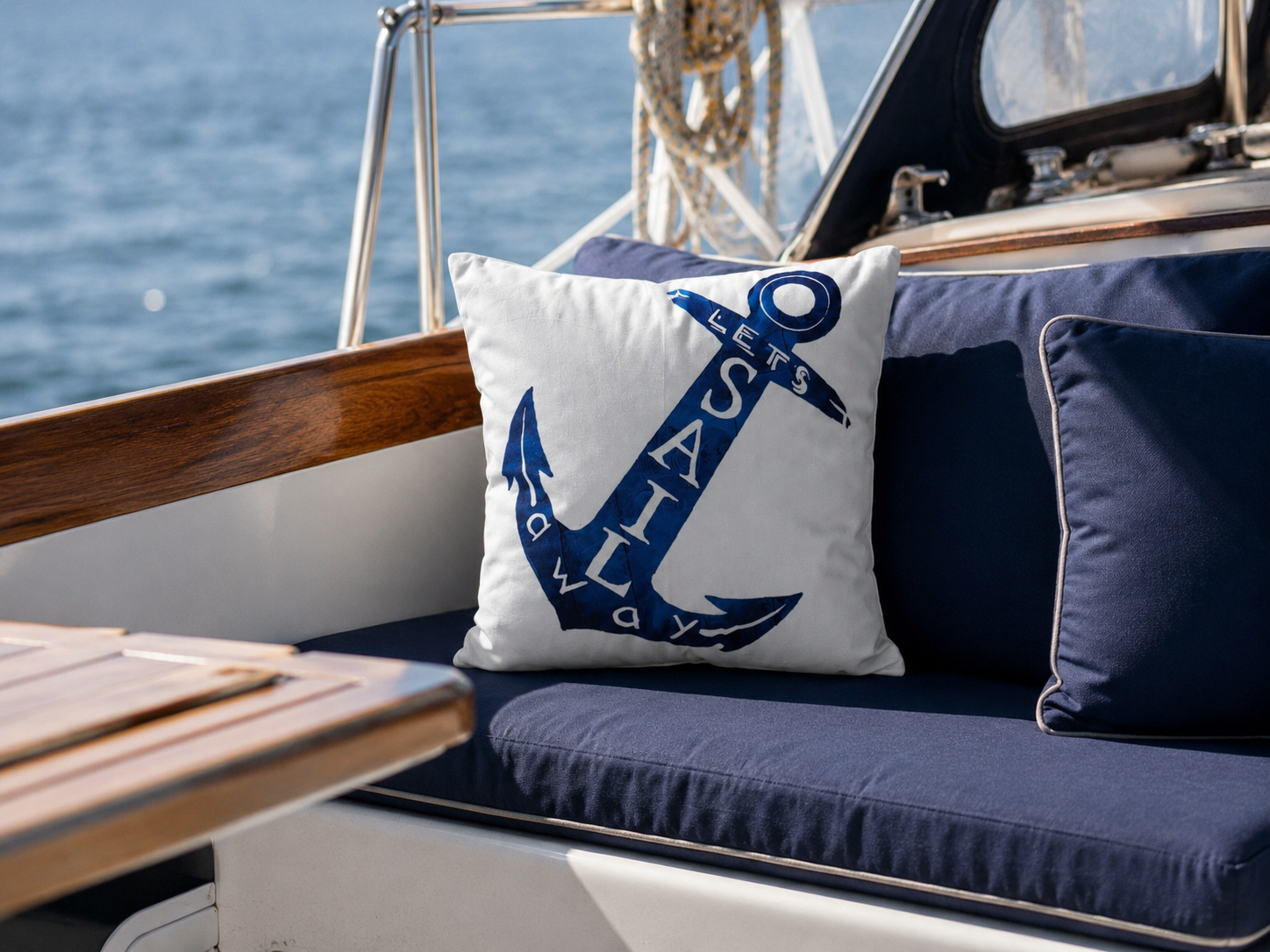 Bootkussen Anker Blauw – 40x40 cm - 'Lets Sail'