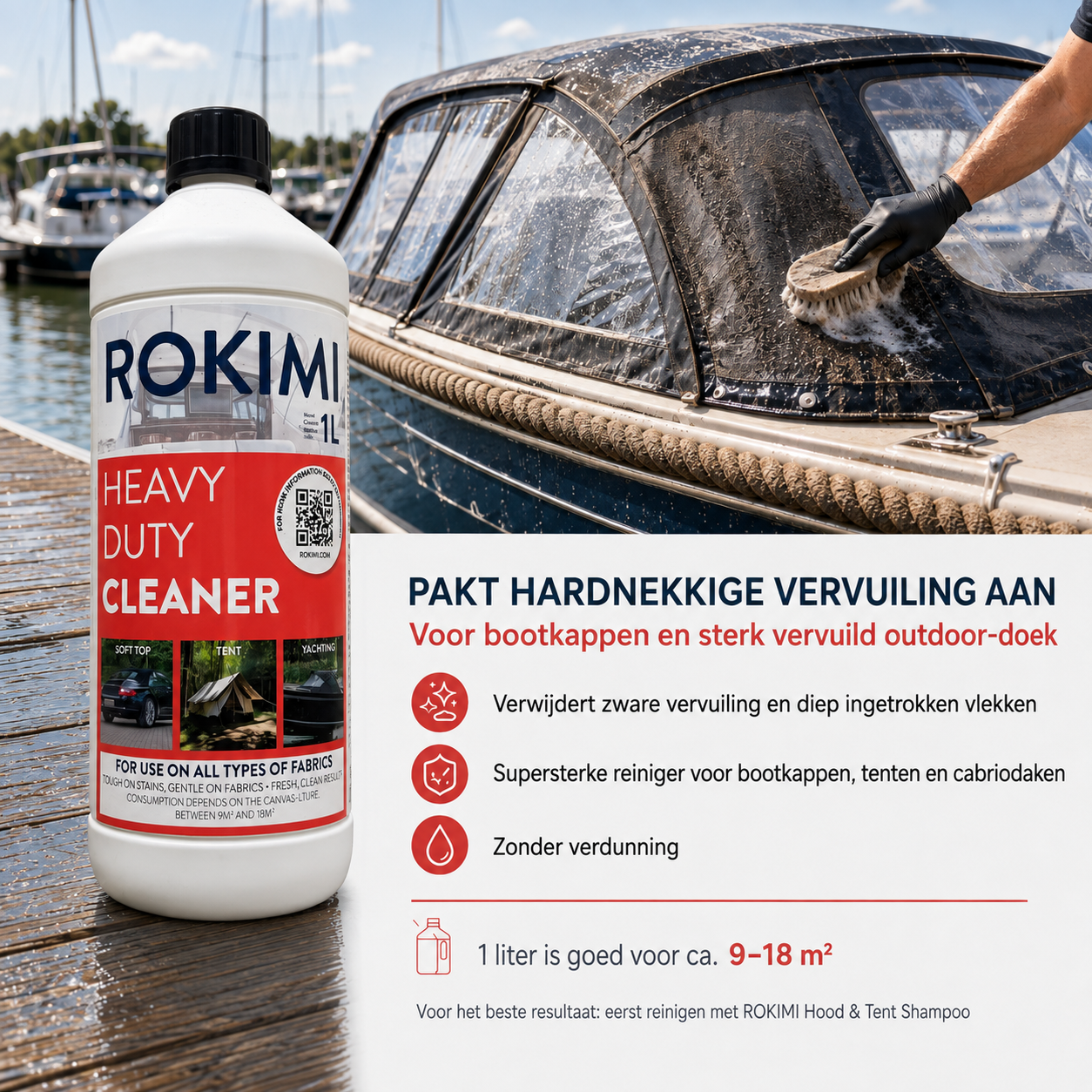 ROKIMI Heavy Duty Cleaner 1L – Krachtige Reiniger voor Bootkap, Tentdoek & Cabriodak