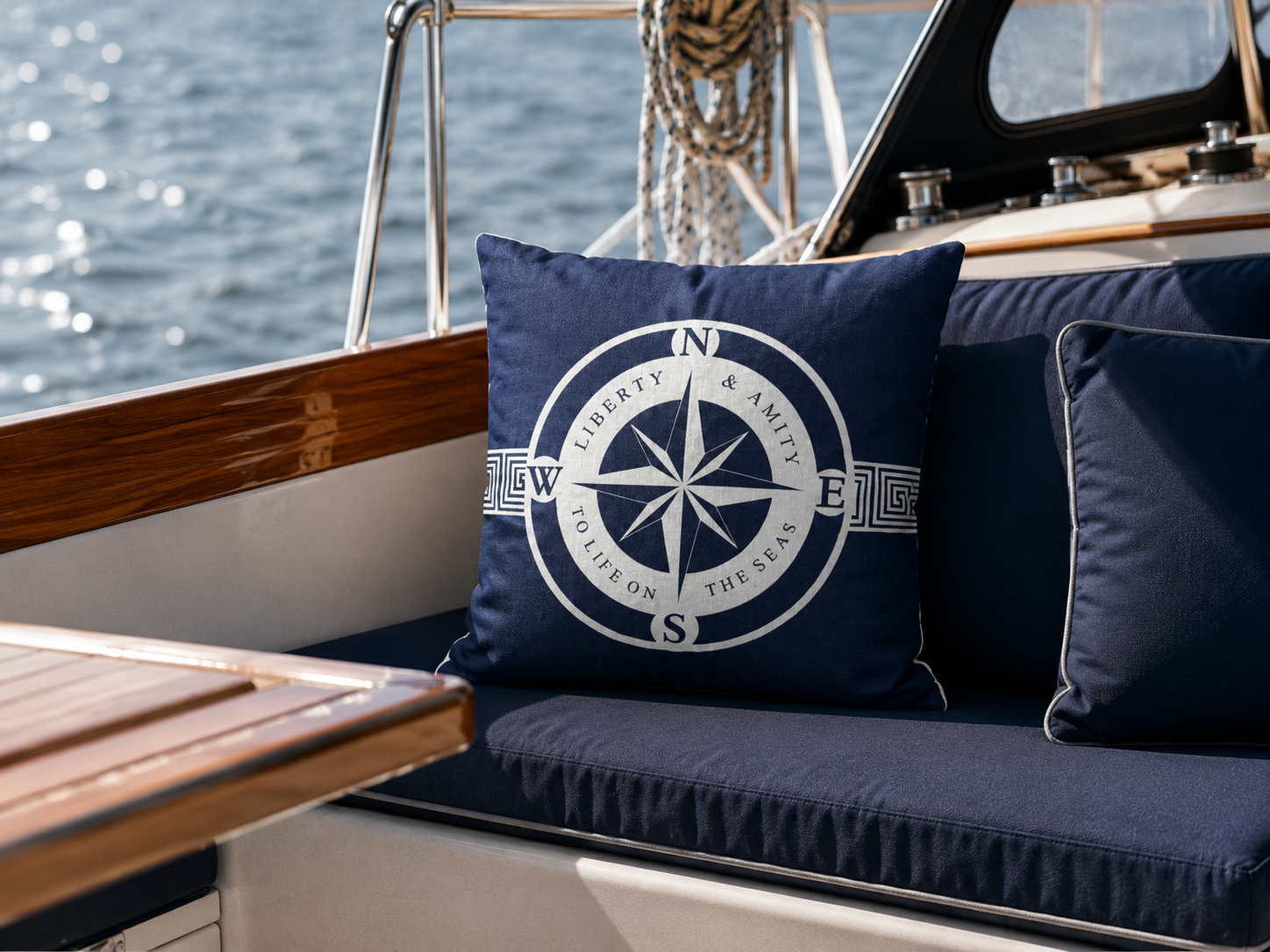 Bootkussen Kompas Blauw – 40x40 cm - 'Compass'